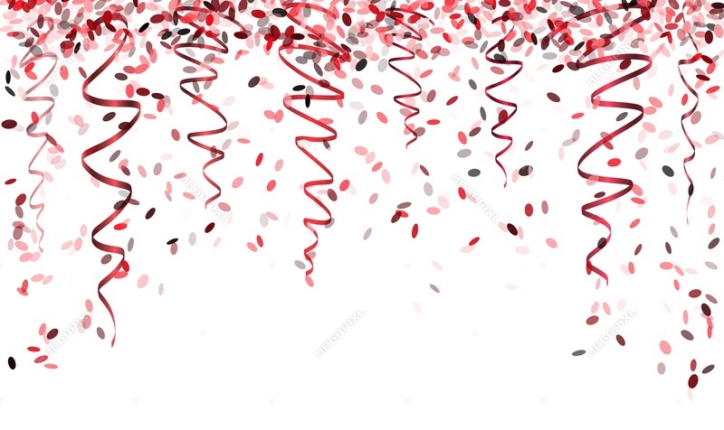 white background with red confetti