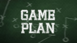 gameplan written on a chalkboard